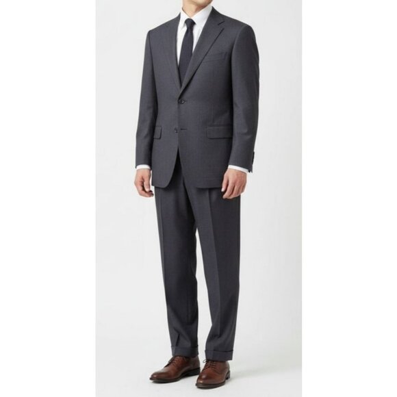 Valenza Men's 2pc Tailored Suit Pure Virgin Wool Pleated Pants 2 Button